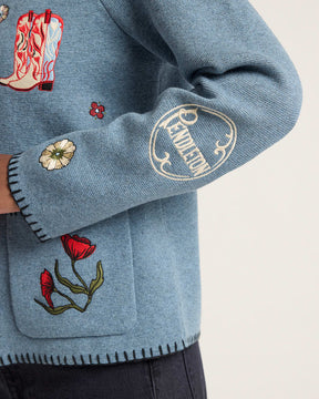 WOMEN'S WESTERN SOUVENIR CARDIGAN<br>DENIM HEATHER