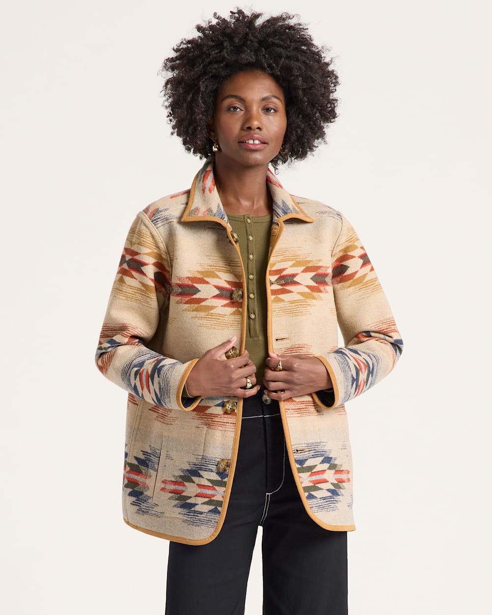 WOMEN'S WYETH FALLS REVERSIBLE WOOL COAT<br>TAN MULTI