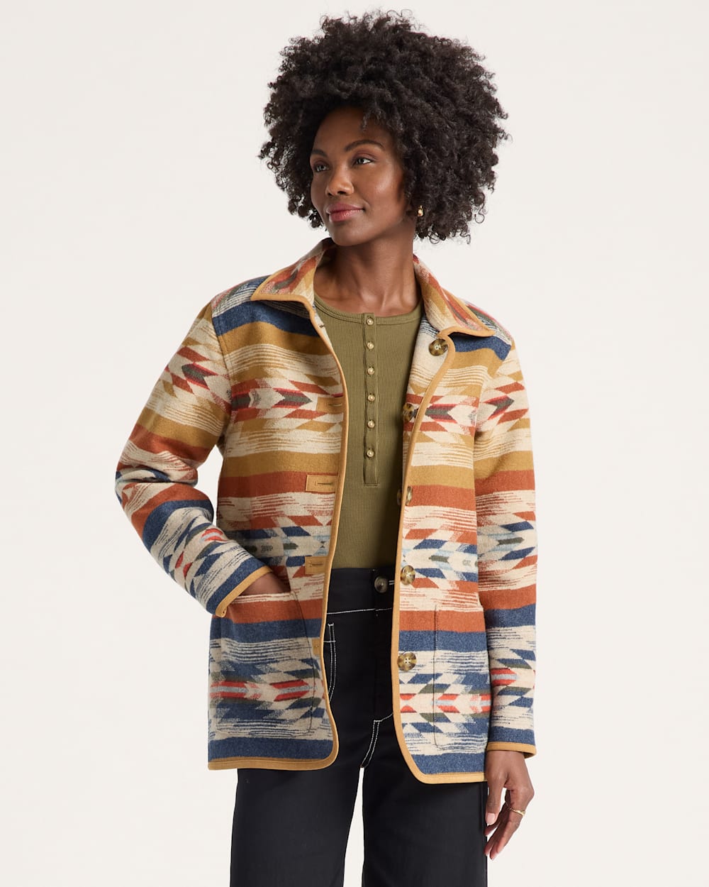 SAMPLE - WOMEN'S WYETH FALLS REVERSIBLE WOOL COAT<br>TAN MULTI
