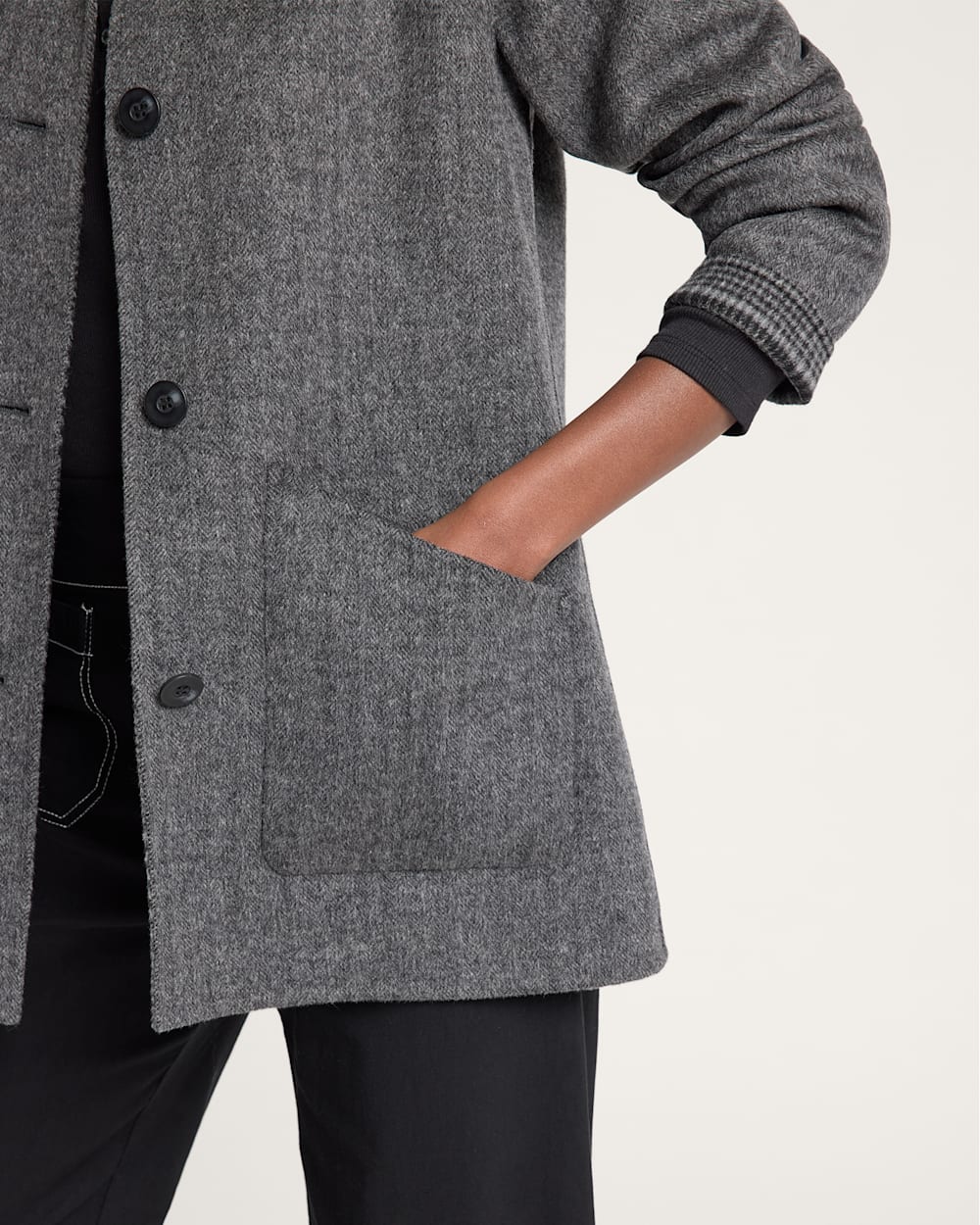 WOMEN'S REVERSIBLE WOOL JACKET<br>CHARCOAL HERRINGBONE