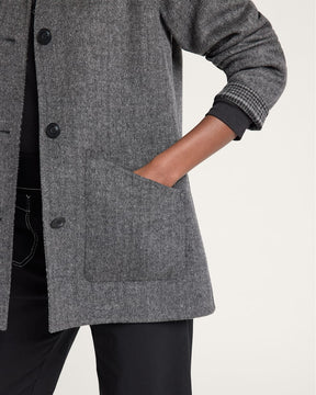 WOMEN'S REVERSIBLE WOOL JACKET<br>CHARCOAL HERRINGBONE