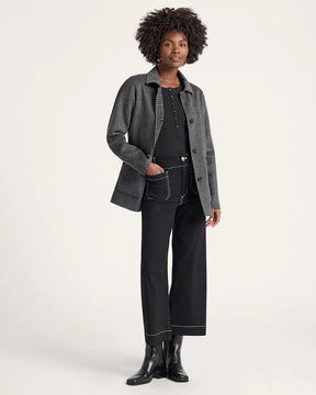 WOMEN'S REVERSIBLE WOOL JACKET<br>CHARCOAL HERRINGBONE