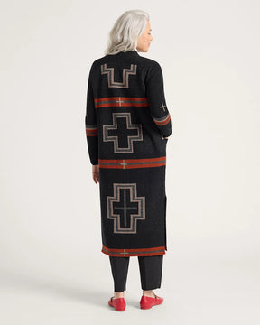 SAMPLE - WOMEN'S SAN MIGUEL LAMBSWOOL DUSTER CARDIGAN<br>BLACK/RED