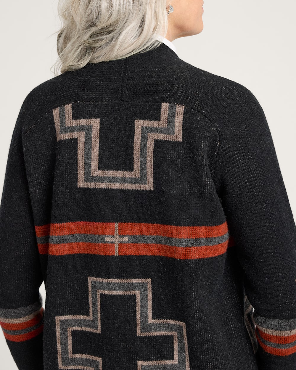 WOMEN'S SAN MIGUEL LAMBSWOOL DUSTER CARDIGAN<br>BLACK/RED