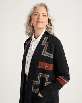 WOMEN'S SAN MIGUEL LAMBSWOOL DUSTER CARDIGAN<br>BLACK/RED