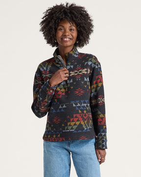 WOMEN'S AUTUMN BIRCH COTTON CHAMOIS HALF-ZIP PULLOVER<br>BLACK MULTI
