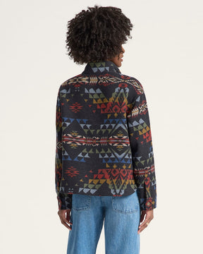 WOMEN'S AUTUMN BIRCH COTTON CHAMOIS HALF-ZIP PULLOVER<br>BLACK MULTI