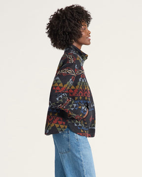 WOMEN'S AUTUMN BIRCH COTTON CHAMOIS HALF-ZIP PULLOVER<br>BLACK MULTI
