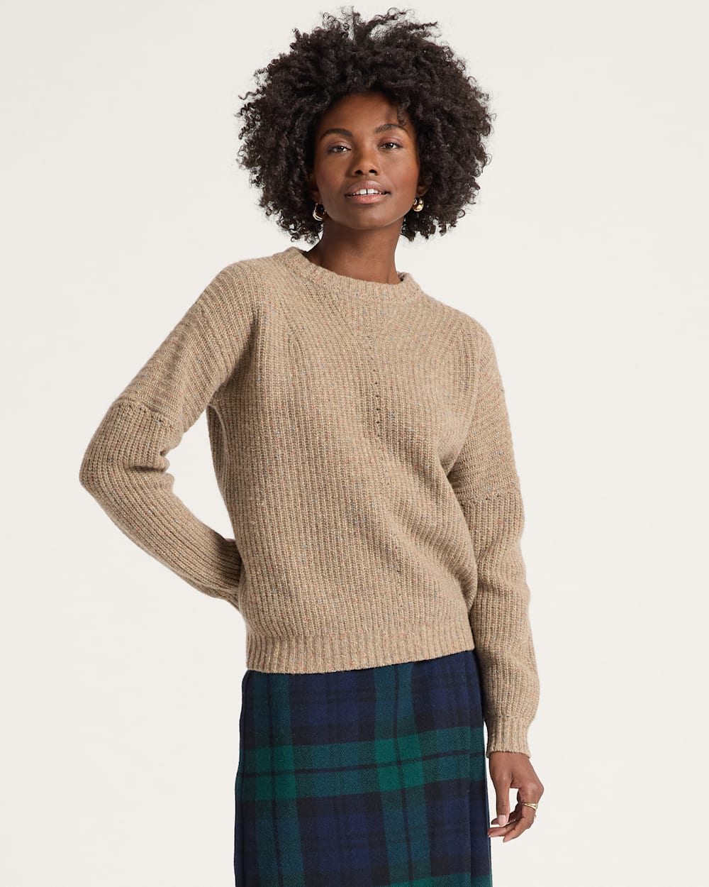 WOMEN'S DONEGAL EYELET SWEATER<br>TAN