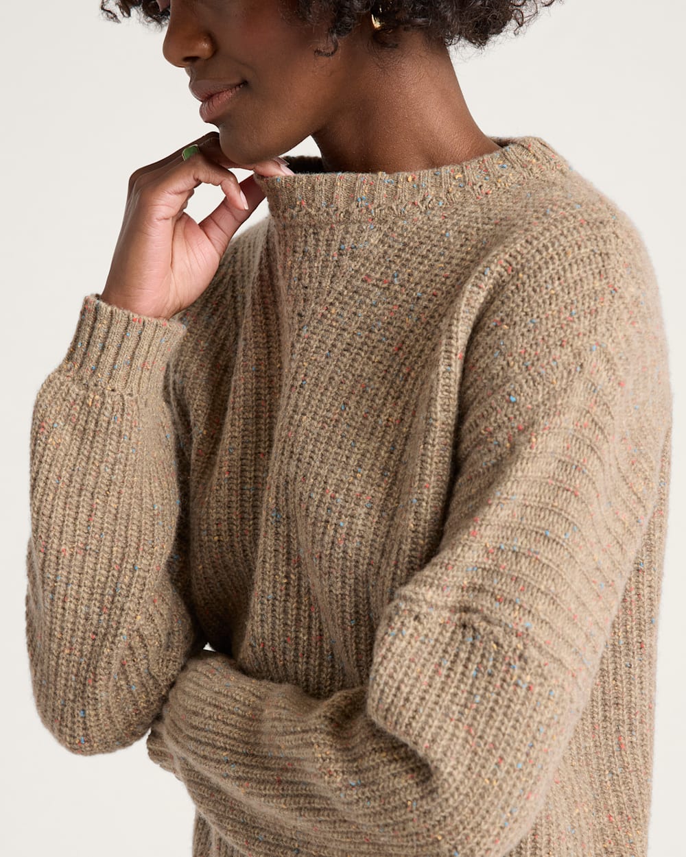 WOMEN'S DONEGAL EYELET SWEATER<br>TAN