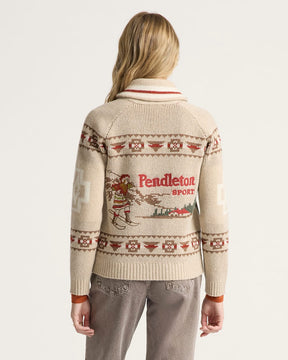 WOMEN'S ALPINE LAMBSWOOL ZIP CARDIGAN<br>OATMEAL HEATHER