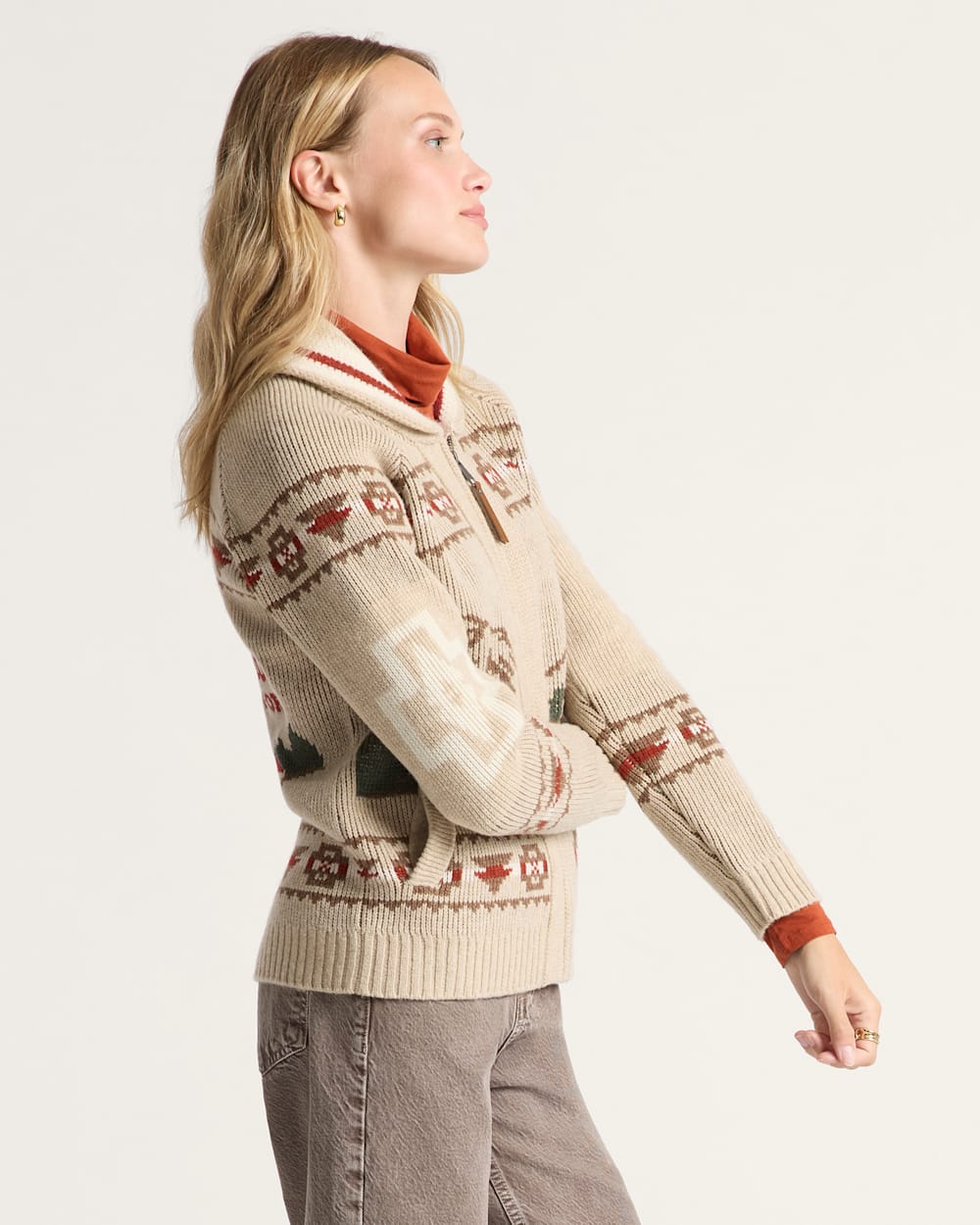 WOMEN'S ALPINE LAMBSWOOL ZIP CARDIGAN<br>OATMEAL HEATHER