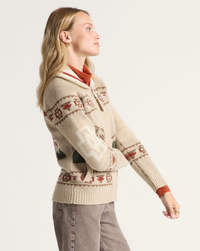 WOMEN'S ALPINE LAMBSWOOL ZIP CARDIGAN<br>OATMEAL HEATHER