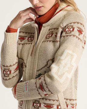 WOMEN'S ALPINE LAMBSWOOL ZIP CARDIGAN<br>OATMEAL HEATHER