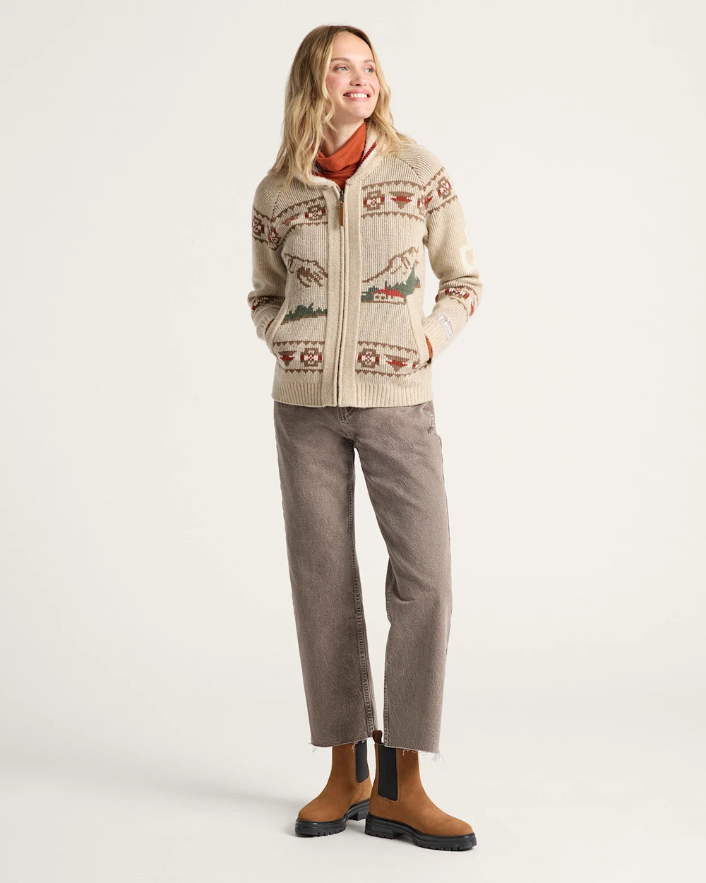 WOMEN'S ALPINE LAMBSWOOL ZIP CARDIGAN<br>OATMEAL HEATHER