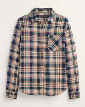 WOMEN'S PLAID COTTON FLANNEL RELAXED SHIRT<br>TAN MULTI PLAID