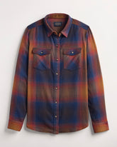 WOMEN'S PLAID COTTON FLANNEL WESTERN SHIRT<br>NAVY/SUNSET OMBRE