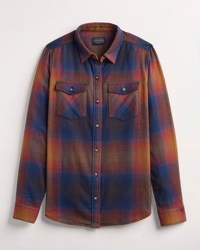 WOMEN'S PLAID COTTON FLANNEL WESTERN SHIRT<br>NAVY/SUNSET OMBRE