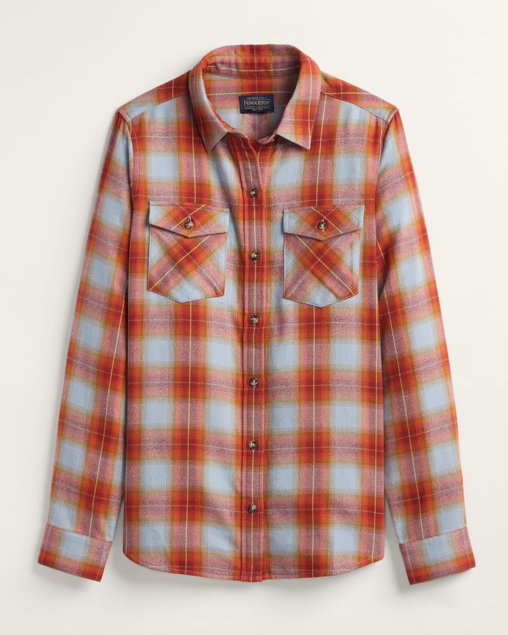 WOMEN'S PLAID COTTON FLANNEL WESTERN SHIRT<br>BLUE/RUST PLAID