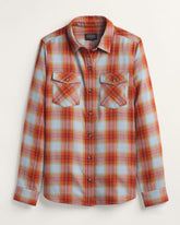 WOMEN'S PLAID COTTON FLANNEL WESTERN SHIRT<br>BLUE/RUST PLAID