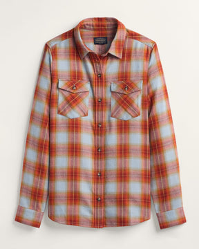 WOMEN'S PLAID COTTON FLANNEL WESTERN SHIRT<br>BLUE/RUST PLAID