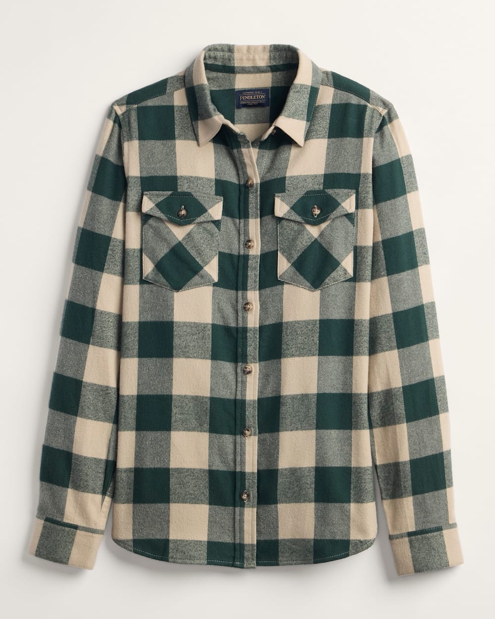 WOMEN'S PLAID COTTON FLANNEL WESTERN SHIRT<br>TAN/EVERGREEN PLAID