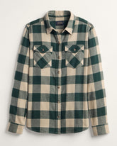 WOMEN'S PLAID COTTON FLANNEL WESTERN SHIRT<br>TAN/EVERGREEN PLAID