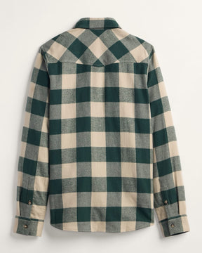 WOMEN'S PLAID COTTON FLANNEL WESTERN SHIRT<br>TAN/EVERGREEN PLAID