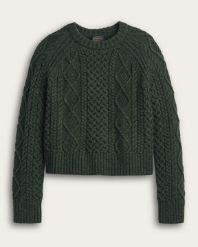 WOMEN'S FISHERMAN WOOL SWEATER<br>DARK FIR