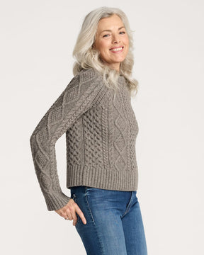 WOMEN'S FISHERMAN WOOL SWEATER<br>STONE HEATHER