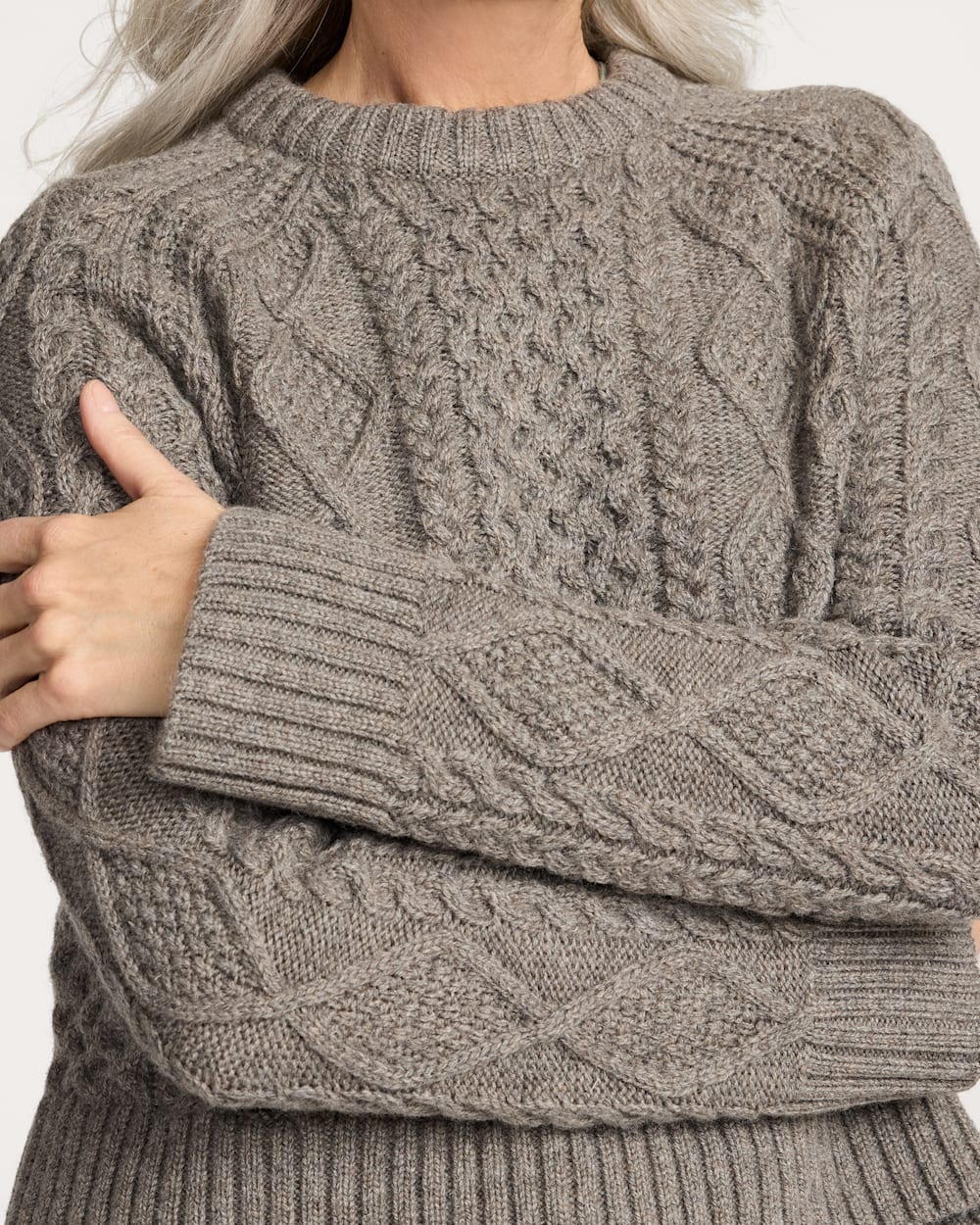 WOMEN'S FISHERMAN WOOL SWEATER<br>STONE HEATHER