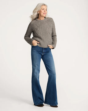 WOMEN'S FISHERMAN WOOL SWEATER<br>STONE HEATHER