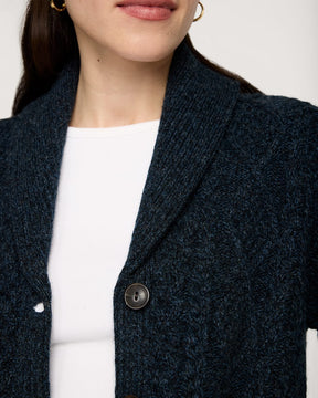 WOMEN'S FISHERMAN WOOL CARDIGAN<br>INDIGO HEATHER