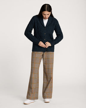 WOMEN'S FISHERMAN WOOL CARDIGAN<br>INDIGO HEATHER