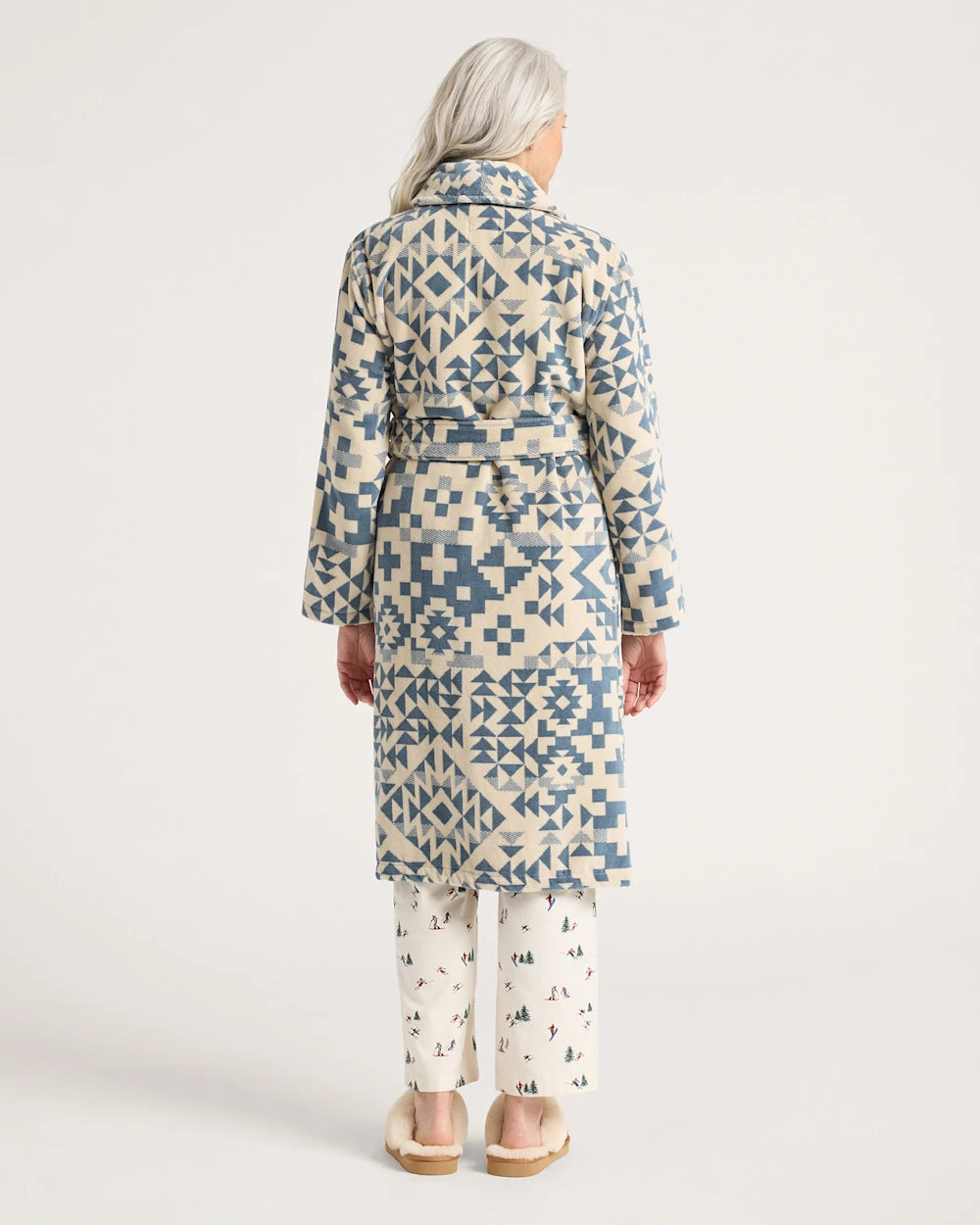 WOMEN'S BLUE RIDGE COTTON TERRY VELOUR BATHROBE<br>BLUE/WHITE