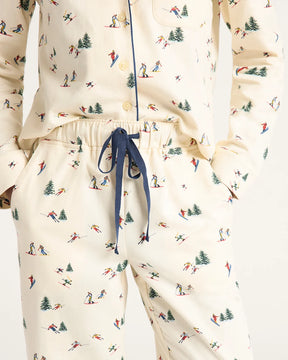 WOMEN'S SKI PRINT FLANNEL PAJAMA SET<br>ECRU