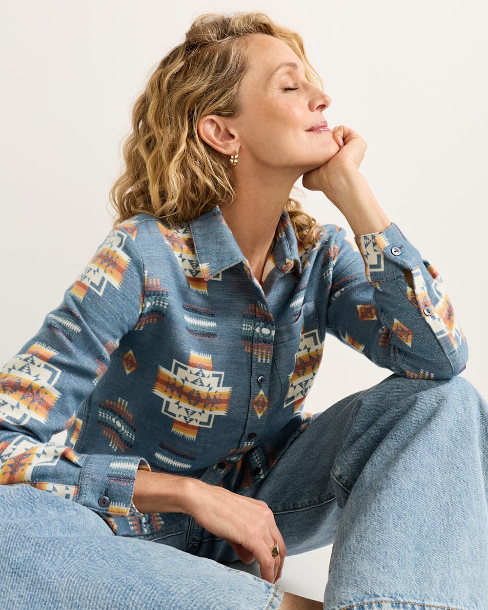 WOMEN'S DOUBLESOFT PERFECT ONE POCKET SHIRT<br>NAVY CHIEF JOSEPH