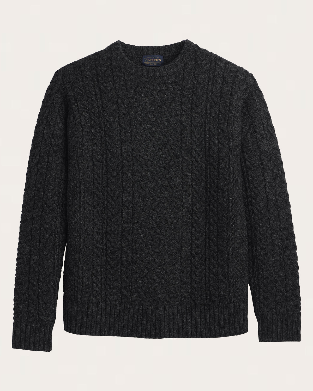 MEN'S SHETLAND COLLECTION FISHERMAN SWEATER<br>BLACK HEATHER