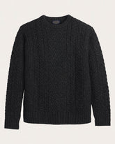 MEN'S SHETLAND COLLECTION FISHERMAN SWEATER<br>BLACK HEATHER