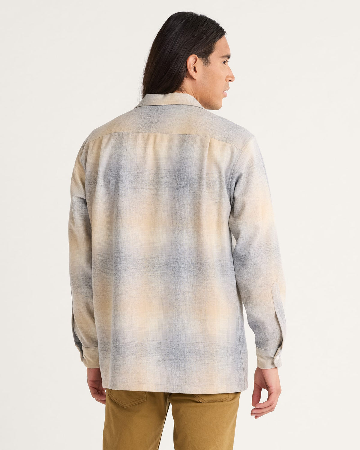 MEN'S PLAID BOARD SHIRT<br>TAN/GREY MIX OMBRE