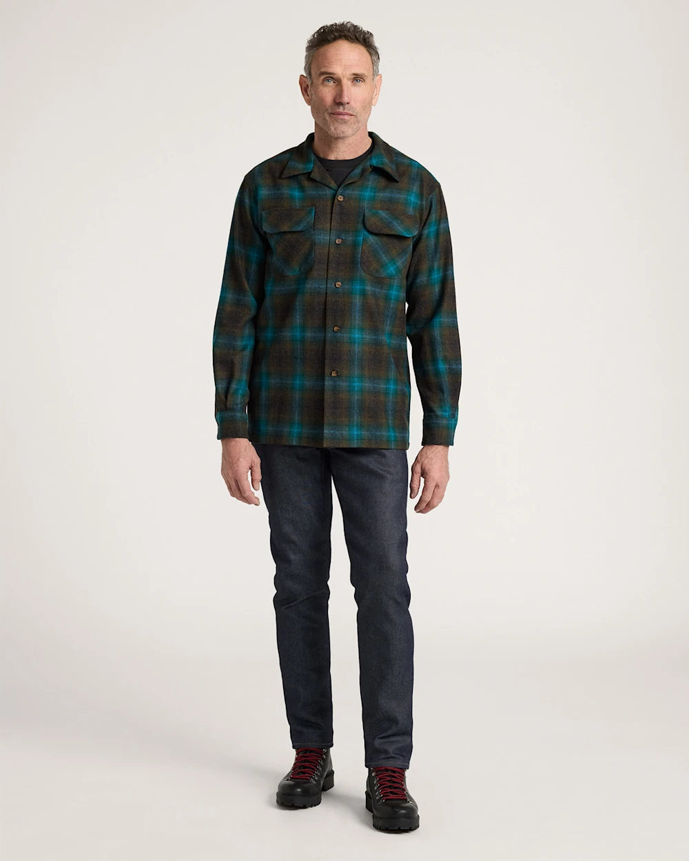 MEN'S PLAID BOARD SHIRT<br>TEAL/CHARCOAL OMBRE