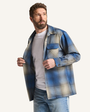 MEN'S PLAID BOARD SHIRT<br>BLUE/TAN OMBRE