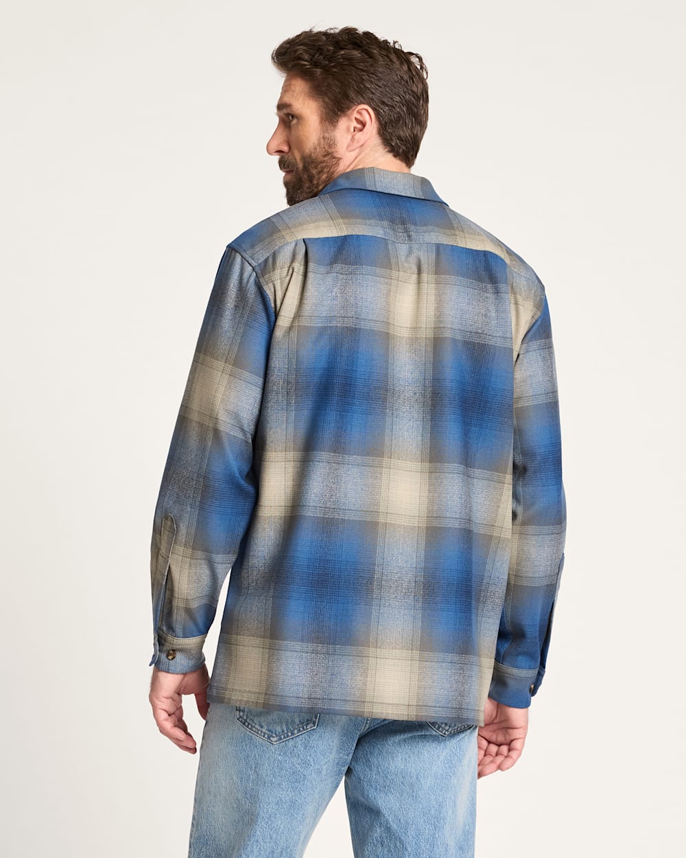 MEN'S PLAID BOARD SHIRT<br>BLUE/TAN OMBRE