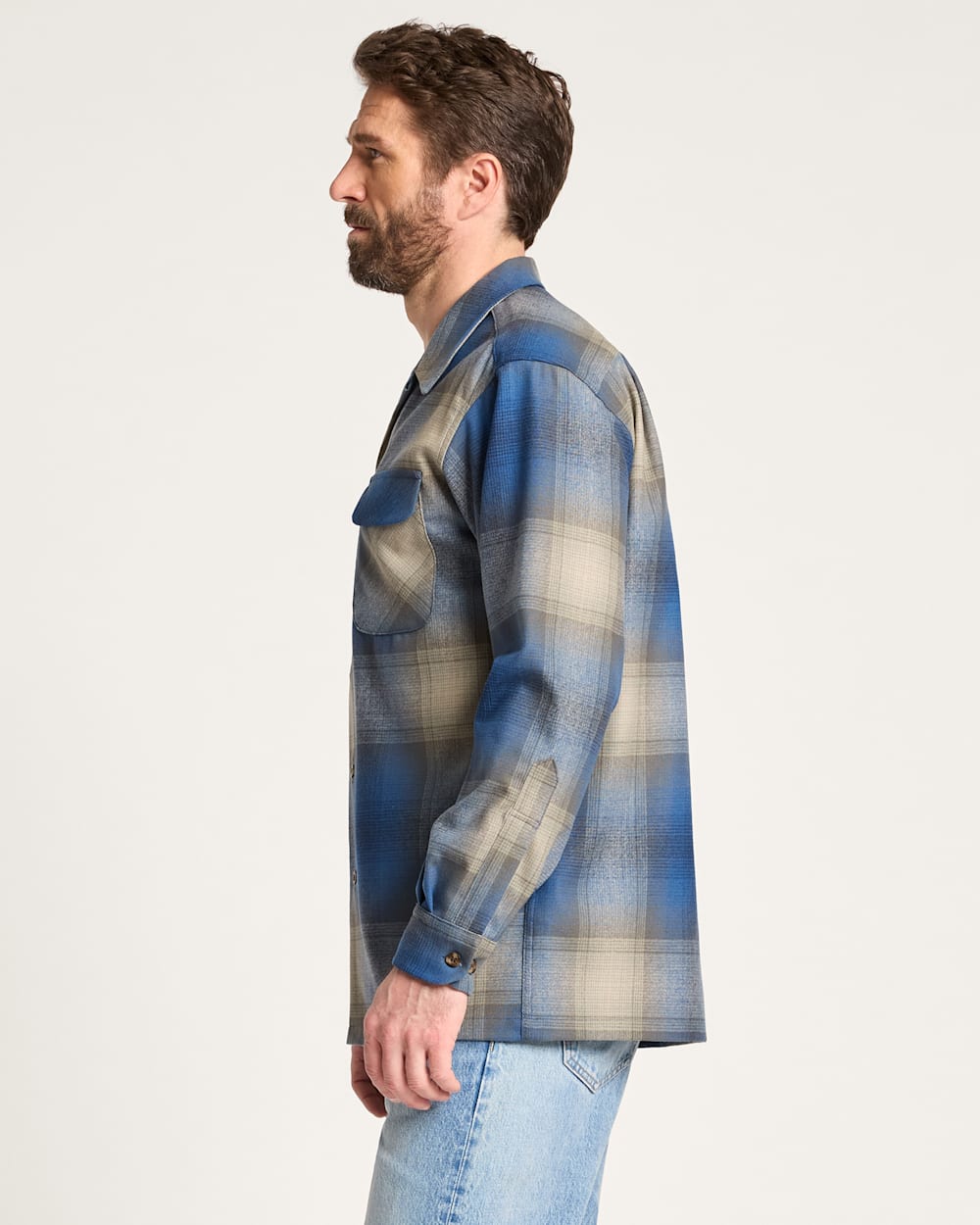 MEN'S PLAID BOARD SHIRT<br>BLUE/TAN OMBRE