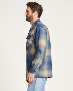 MEN'S PLAID BOARD SHIRT<br>BLUE/TAN OMBRE
