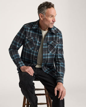 MEN'S PLAID SNAP-FRONT WESTERN CANYON SHIRT<br>GREY MIX/AQUA PLAID