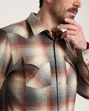 MEN'S PLAID SNAP-FRONT WESTERN CANYON SHIRT<br>RED/GREY MIX OMBRE