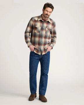 MEN'S PLAID SNAP-FRONT WESTERN CANYON SHIRT<br>RED/GREY MIX OMBRE