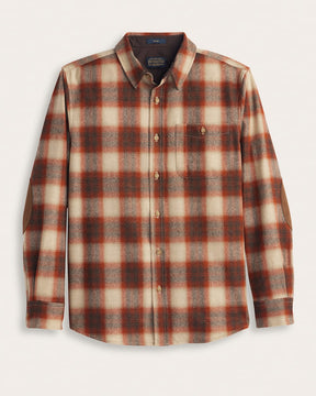 MEN'S PLAID ELBOW-PATCH TRAIL SHIRT<br>RUST/WHITE PLAID