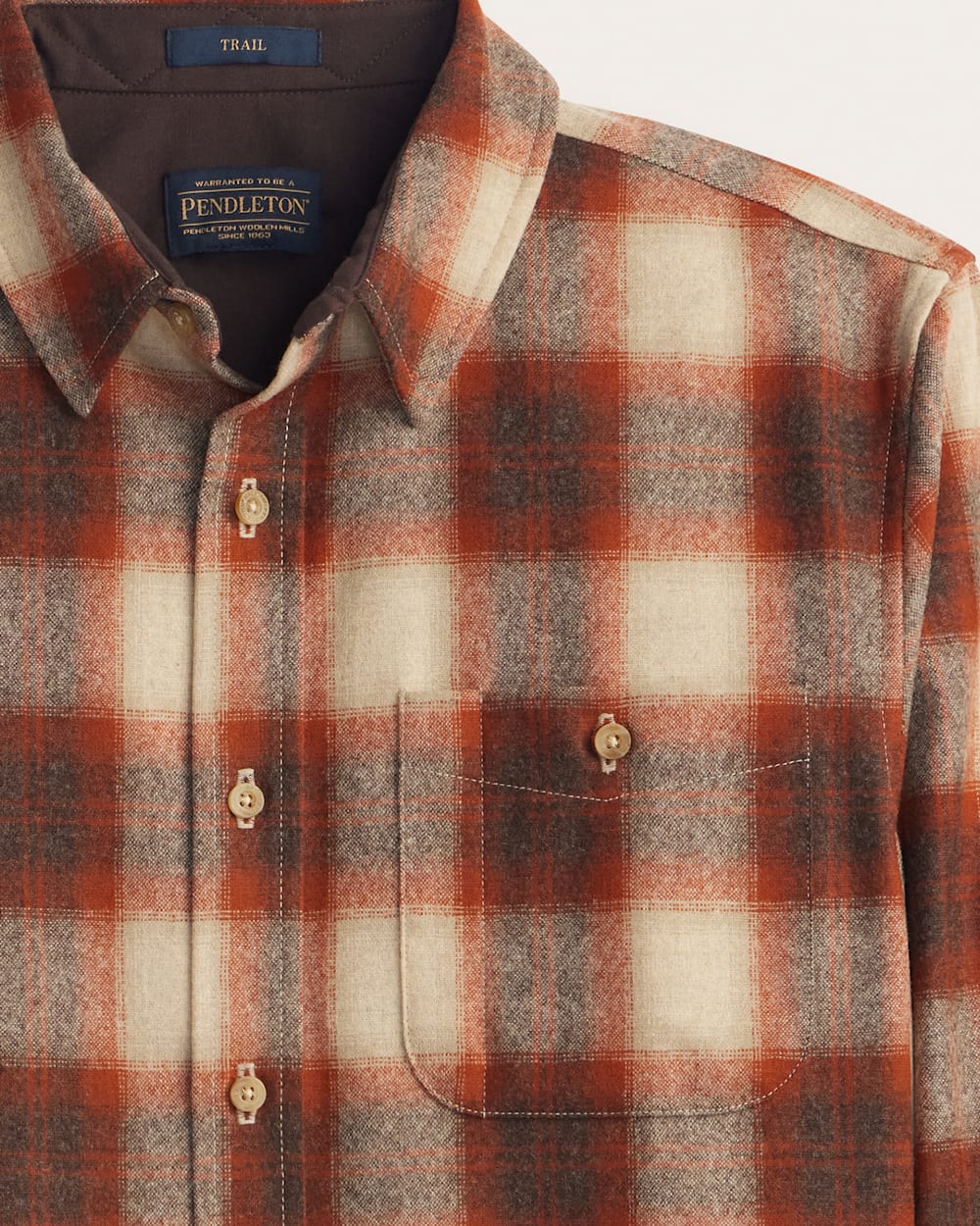 MEN'S PLAID ELBOW-PATCH TRAIL SHIRT<br>RUST/WHITE PLAID
